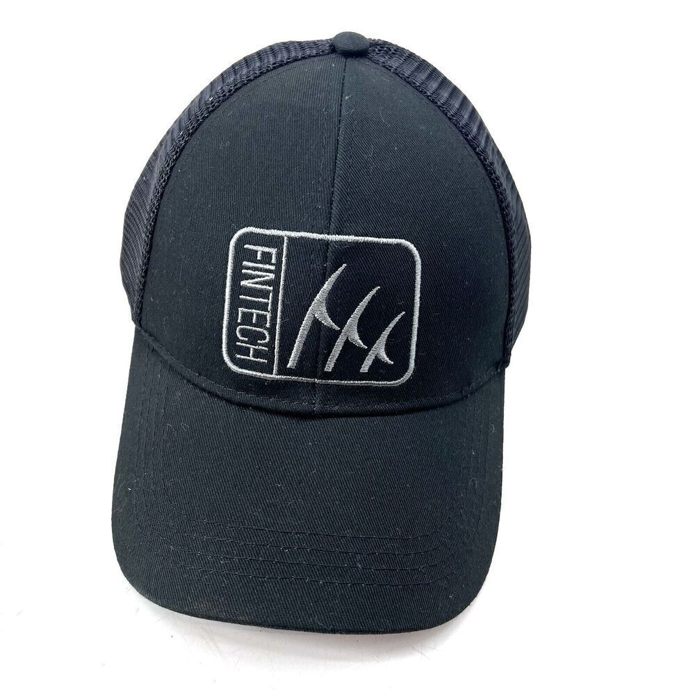 Fintech Fishing Black Logo Patch Mesh Snap Back Trucker Cap Hat Unisex OS